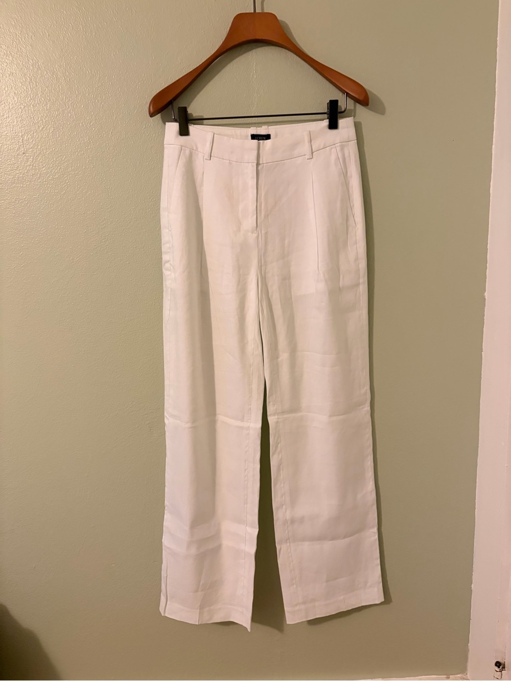 J. Crew White Wide-Leg Linen Blend Trousers